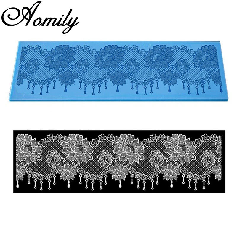 Aomily Flower Lace Skirt Cake Mold Wedding Cake Silicone Fondant Mold Mousse Brim Decor Sugarcraft Icing Mat Pad Pastry Baking