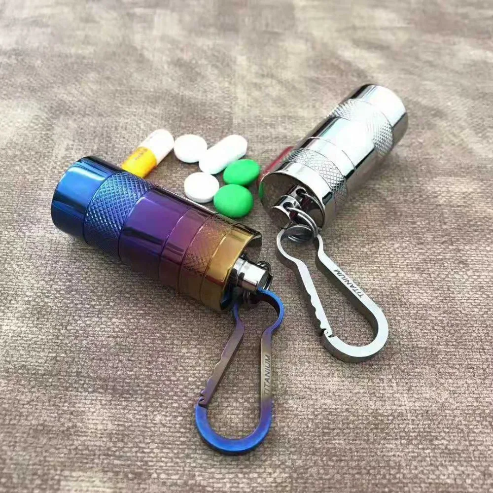 

Easy Carring Titanium Alloy Pill Box Mini Medicine Holder First-Aid Pills Keychain