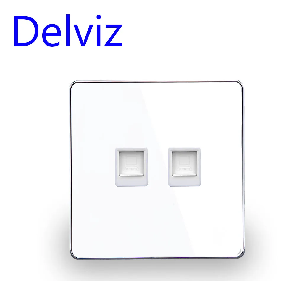 RJ45 Socket Muur Computer Panel, CAT5E Netwerk Module,Dual Rj45 Socket, crystal Glass Panel Kabel 2 Poort Netwerk Interface Outlet