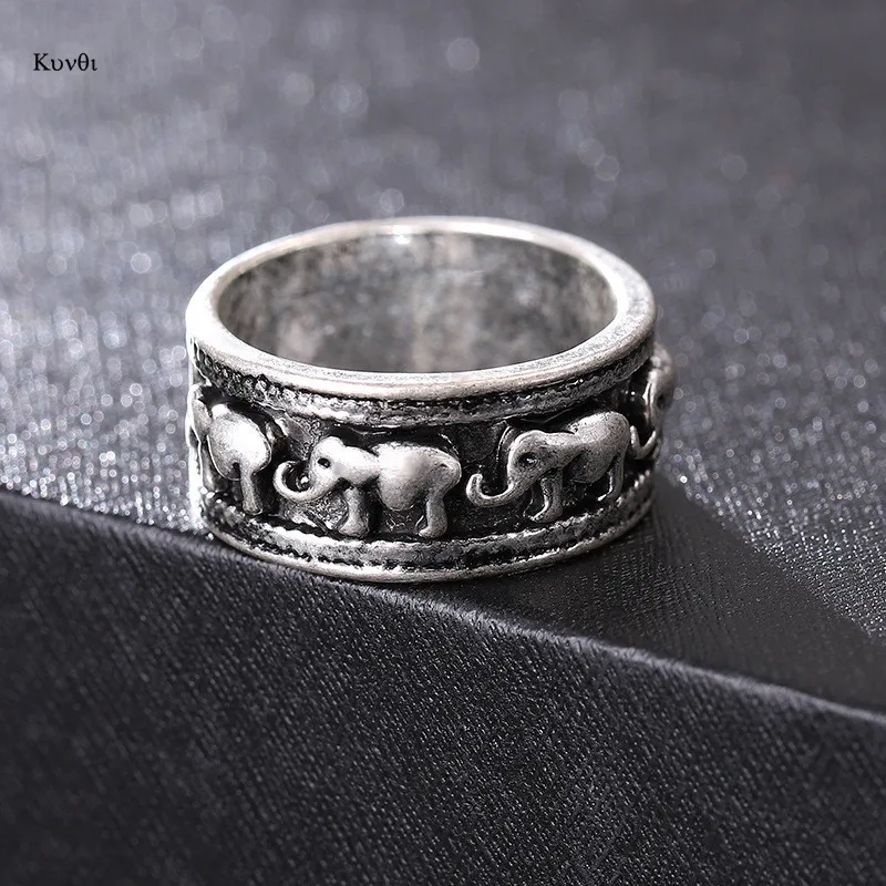 Vintage Sliver Plated Ring For Women Men Classic Punk Elephant Ring Fashion Female Party Gifts Jewelry