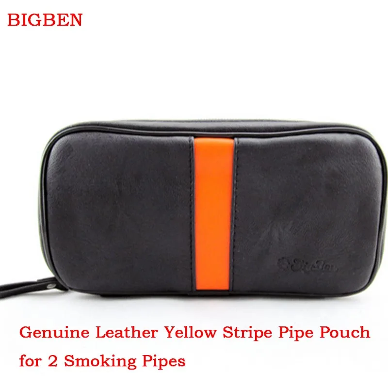 MUXIANG Black & Orange Strip Soft PU Leather  Pipe Pouches Bag for 2 Smoking Pipes Tamper Filter Cleaner Tools Briefcase fc0007