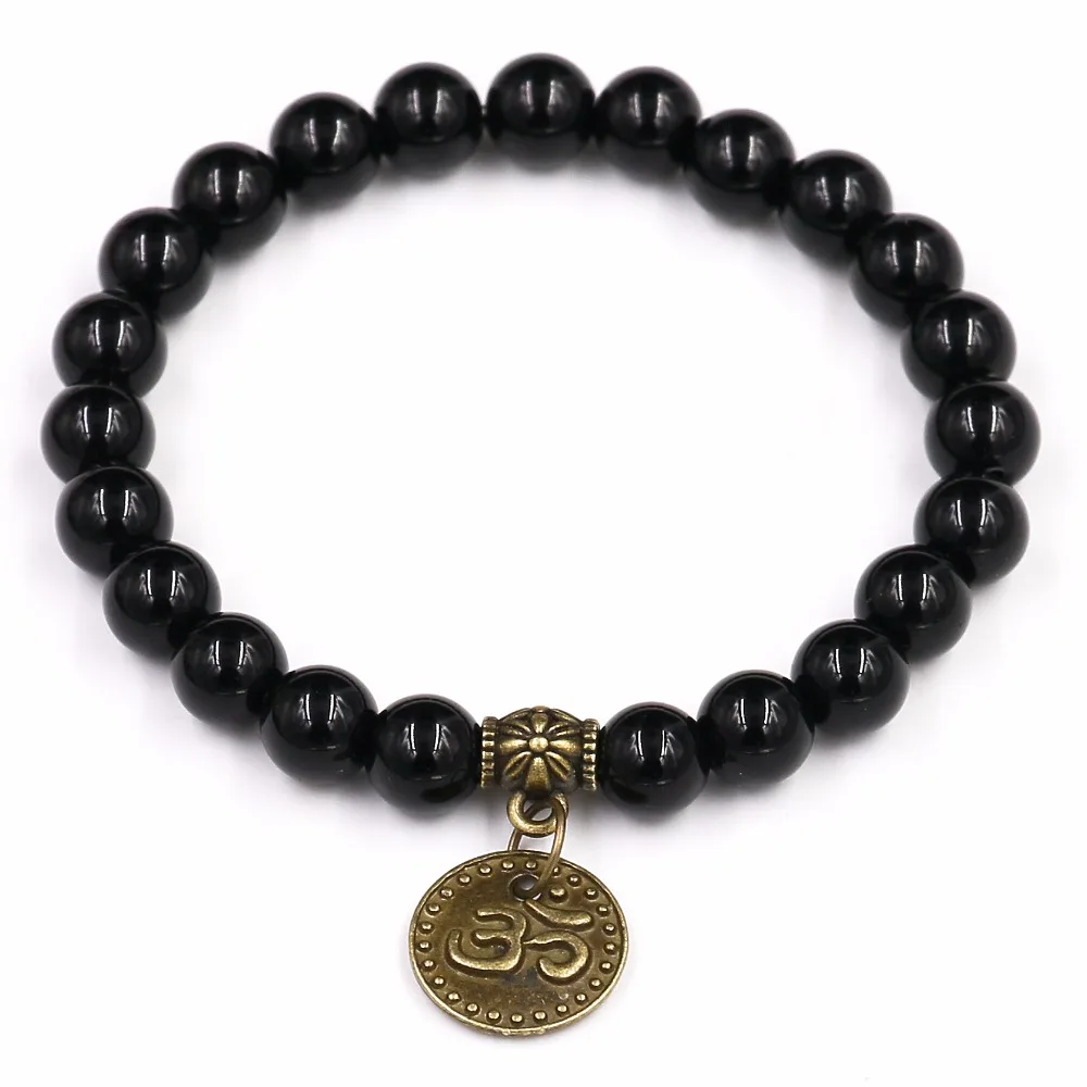 8MM Black Onyxl Natural Stone Bracelets Pendent Charm Bracelets For Men Jewelry Gift Buddha Strand Bracelets Women