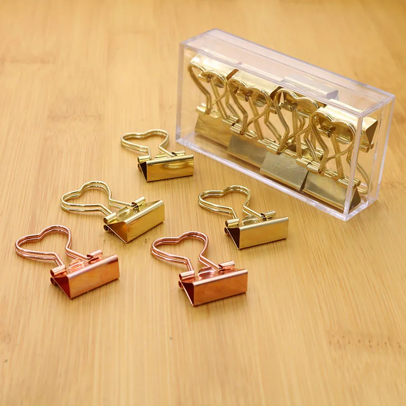 12pcs Fashion Gold Rose Gold Color Binder Clip Hollow Out Heart Shape Metal Binder Clips Photos Tickets Notes Letter Paper Clip