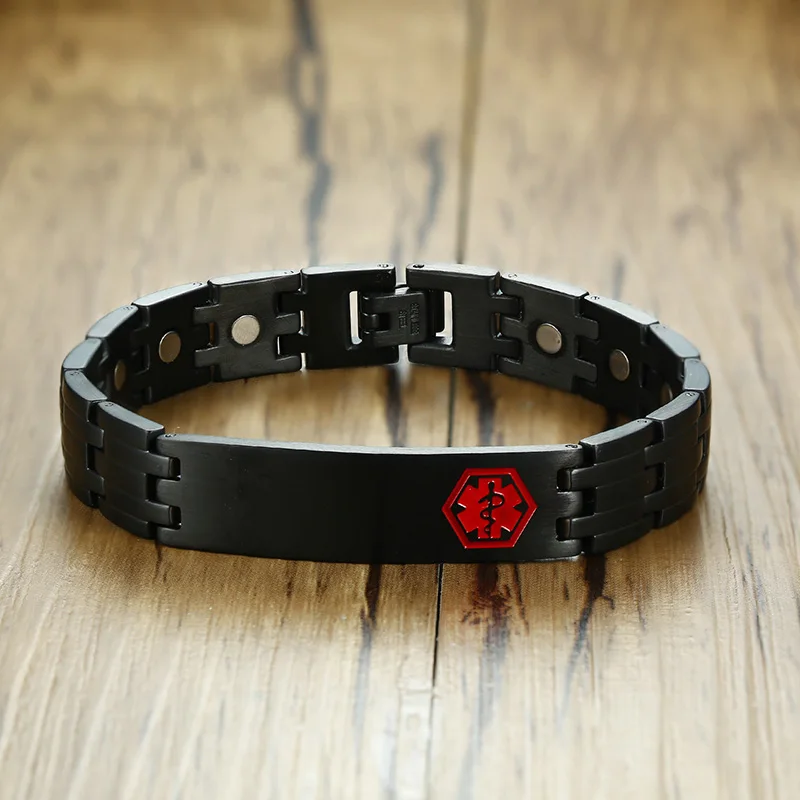 Vnox Gratis Graveren Medische Alert Id Armband Voor Mannen Bangle Gezondheidszorg Energie Rvs Mannelijke Sieraden