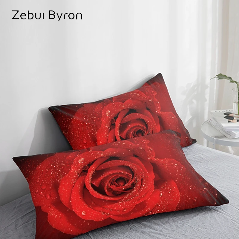 3D HD Pillow Case Pillowcase Custom/50x70/50x75/50x80/70x70 Decorative Pillow Cover,Bedding for wedding Red Rose,Drop Ship