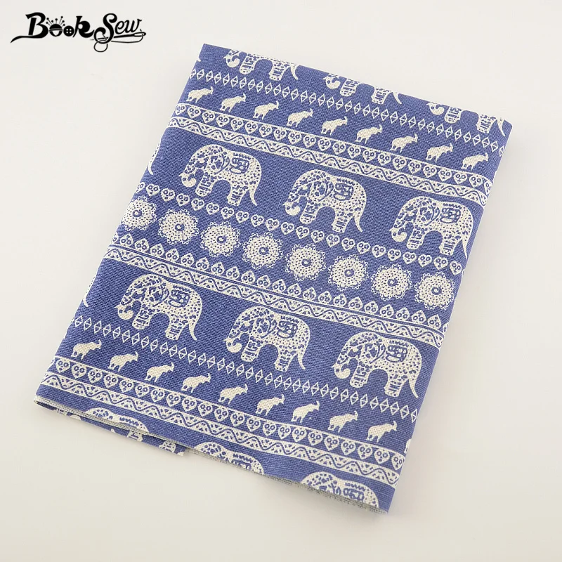 Booksew Home Textile Thailand Style Elephant Design Cotton Linen Dark Blue Fabric Sewing Tissu For Bag TableCloth Curtain Pillow