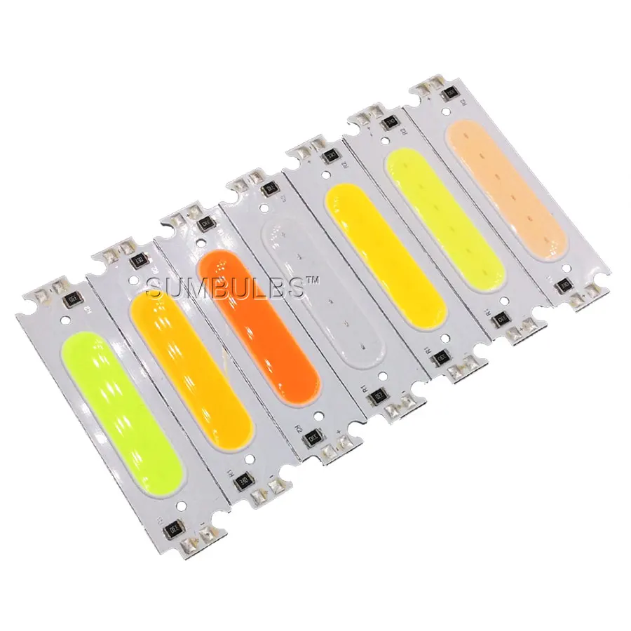 COB LED Light Chip para Iluminação DIY, Branco, Amarelo, Laranja, Verde, Azul, Vermelho, Roxo, Matrix Lamp, 6cm, DC 12V, 2W, 60x15mm, PCes 10