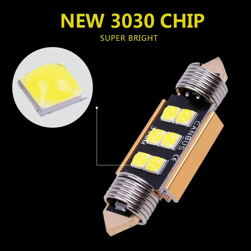 2PCS New c5w led 31mm 36mm 39mm 41mm 6 SMD 3030 Chips LED Festoon Bulb Car Dome Light Canbus No Error Auto Interior Reading Lamp