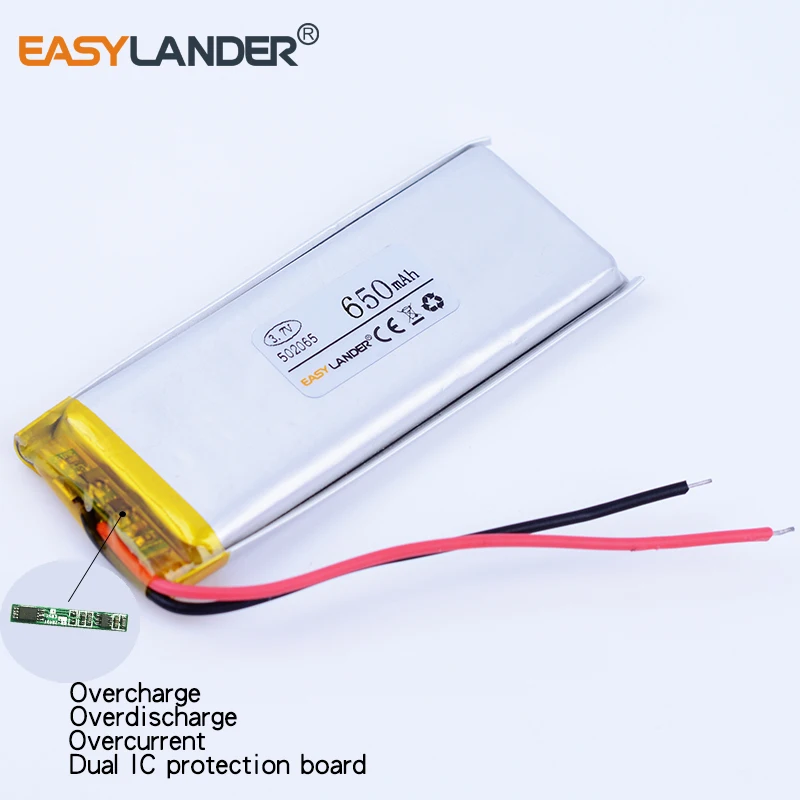 502065   3.7V 650mAh แบตเตอรี่ลิเธียม Li-Ion Polymer แบตเตอรี่สําหรับ mp3 DVR GPS PDA ลําโพงบลูทูธของเล่นเครื่องมือ 501965