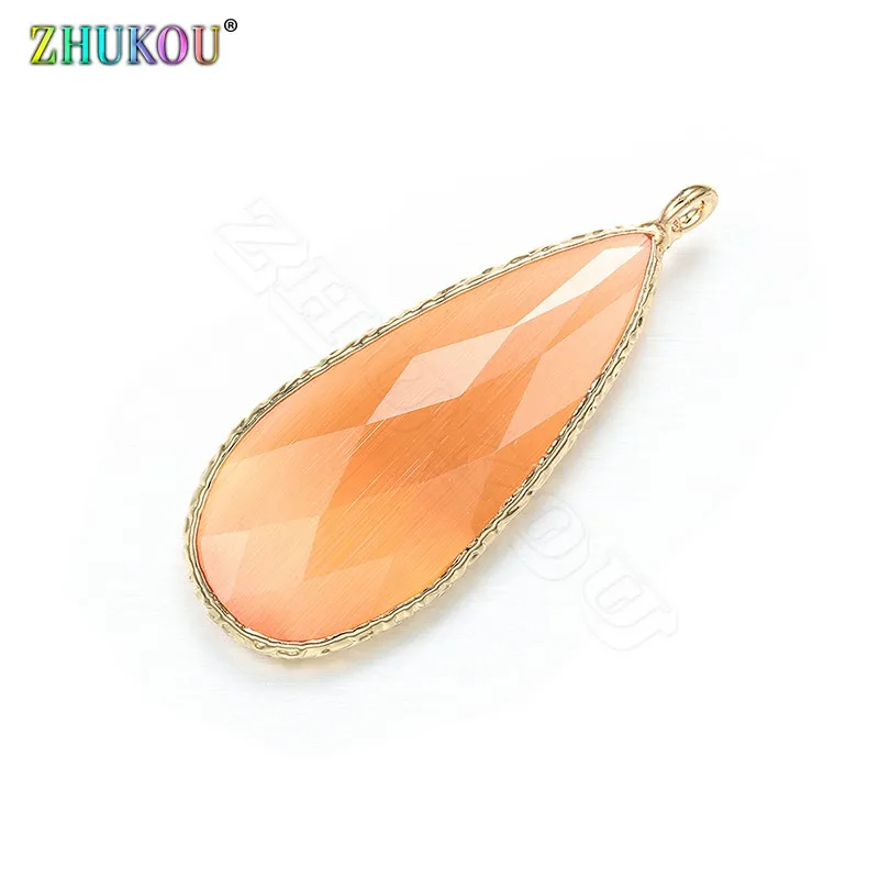 ZHUKOU 15x38mm Gradient Glass Pendant Brass Cubic Zirconia Charms for DIY Necklace Jewelry Making Accessories Model:VD401