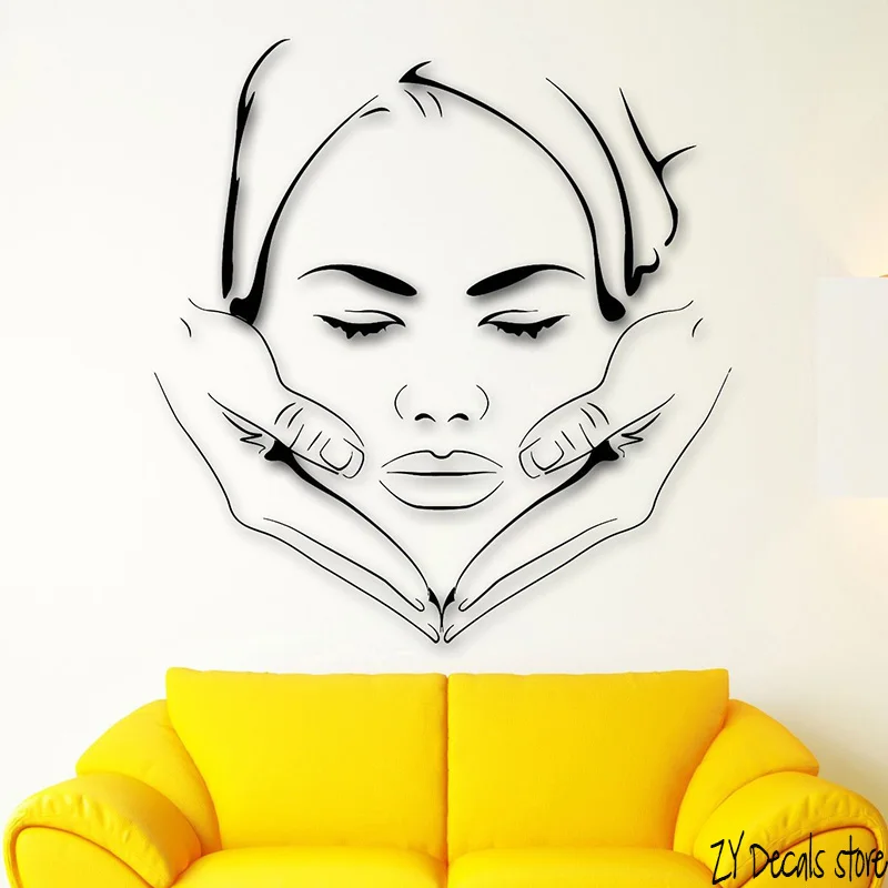 Massage Spa Wall Decals Face Makeup Wall Sticker Sexy Girl Beauty Salon Art Mural Removable Home Decoraiton Wall Decor L376