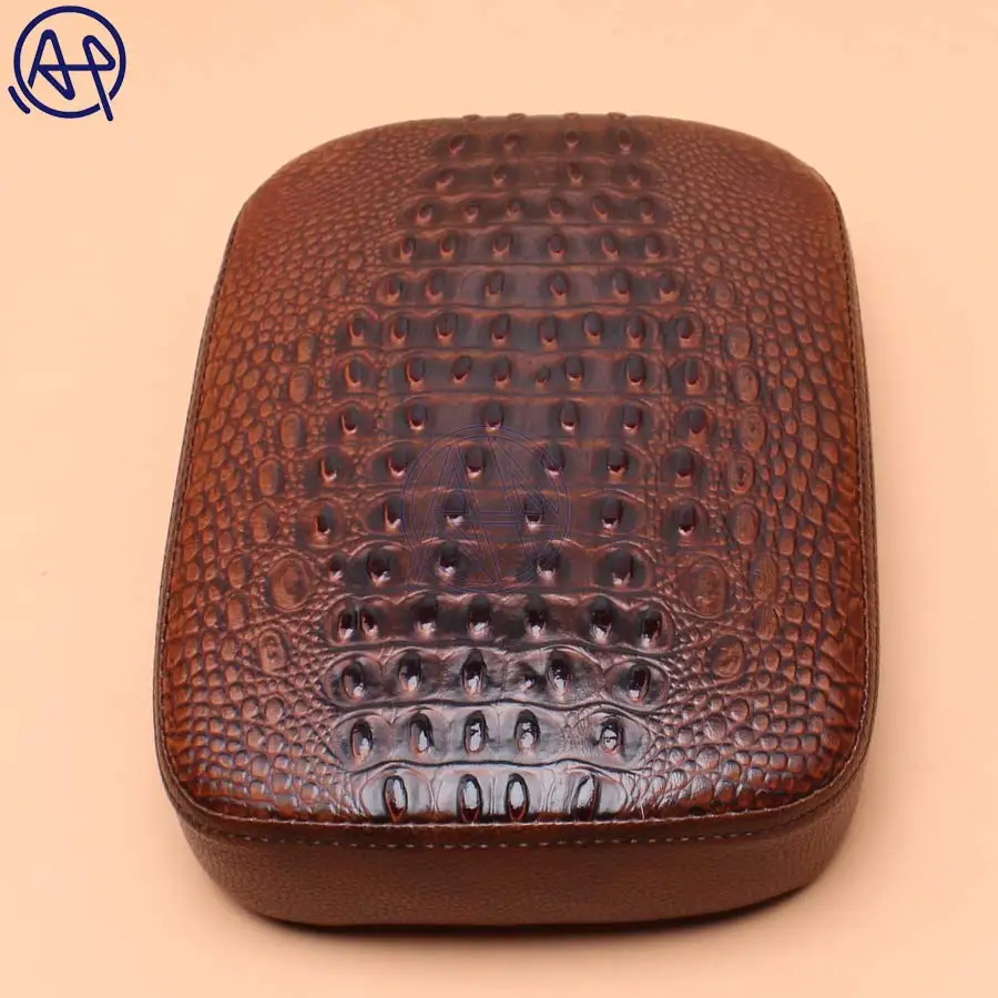 Motorcycle Rear Fender Solo Seat Cover Crocodile Leather Style Pillion Pad Brown Seat 8 Suction Cups Protect for Harley Cafe