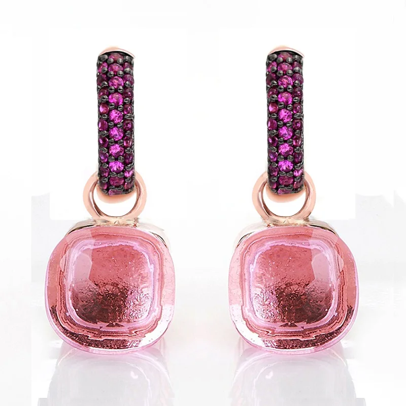 

Women Fashion Rose Gold With Black Plated Pink Zircon Earrings Gift 14 Colors