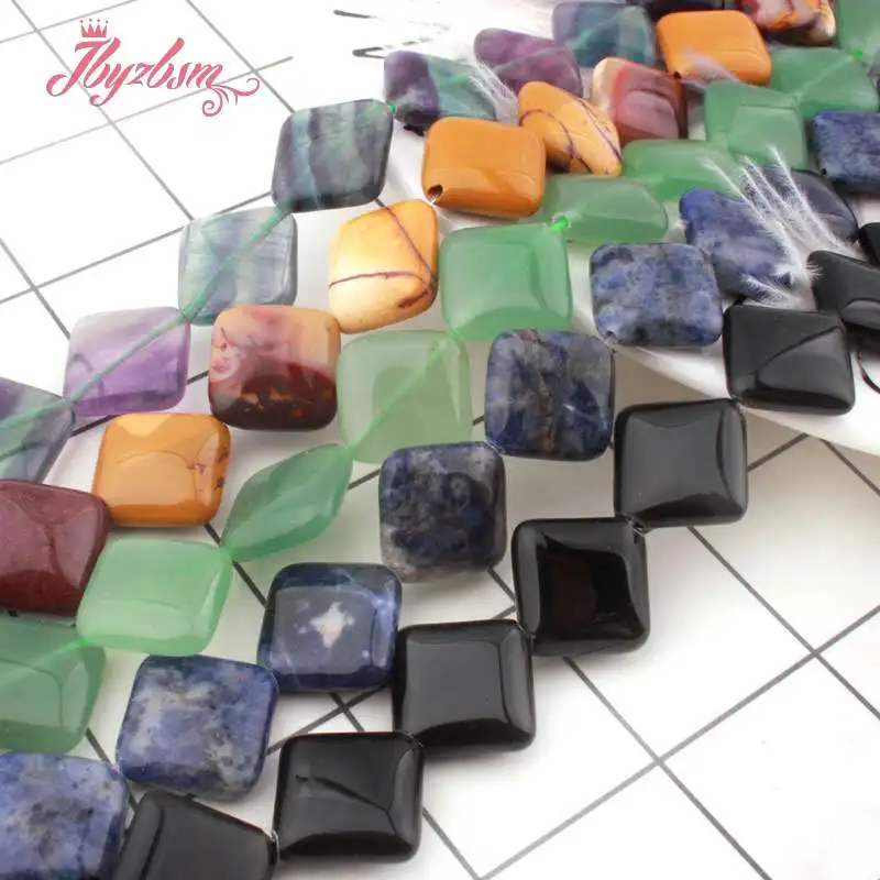 15mm Natural Fluorite Quartz Rhodonite Agates Square Rhombus Stone Beads For DIY Necklace Jewelry Making Loose 15