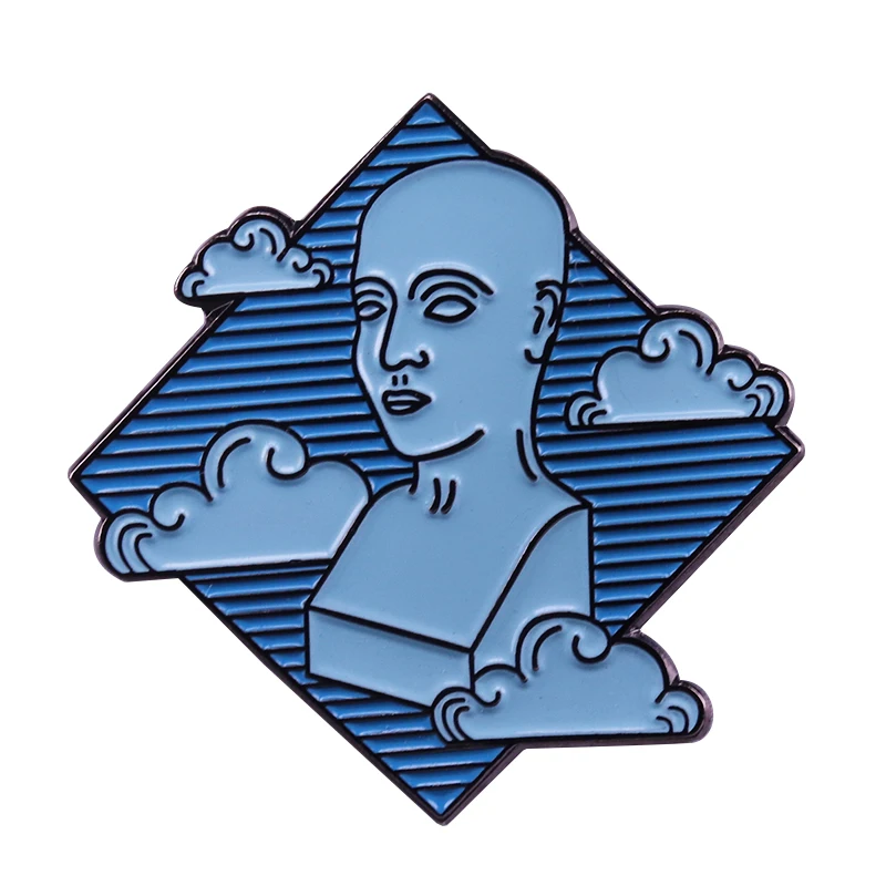 Head in the clouds enamel pin phrenology brooch mountain exploring adventure badge backpack art decor