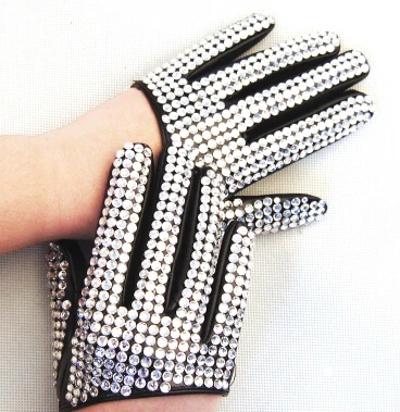 women's fashion pu leather  stick drill rhinestone gloves jazz ds leather gloves men's fashion half palm performance gloves