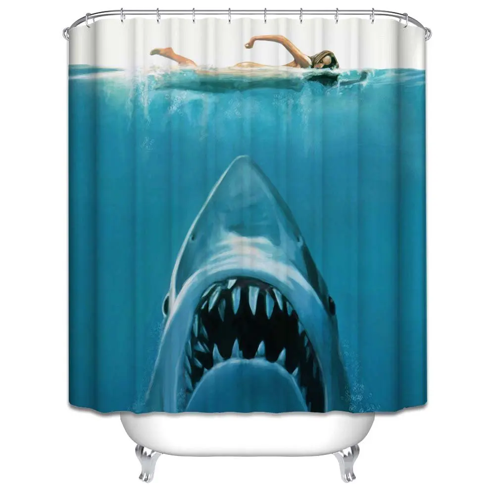 Shower Curtain Shark Underwater Ocean Summer Beach Sea Blue