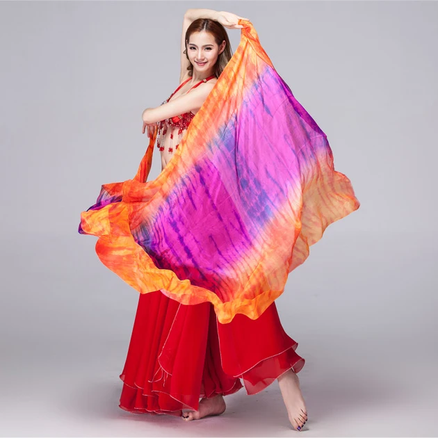 100% Silk Stage Performance Prop Double Colors Tie Dye Light Texture Scarf Women Dance Accessories Belly Dance Silk Veil