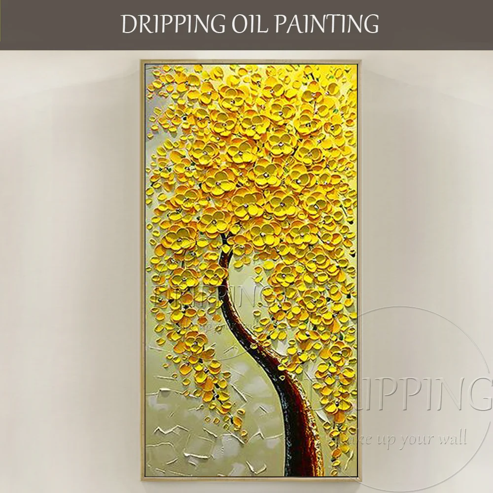 Skilled Artist Hand-painted High Quality Modern Thick Flower Oil Painting on Canvas Knife Painting Yellow Flower Oil Painting