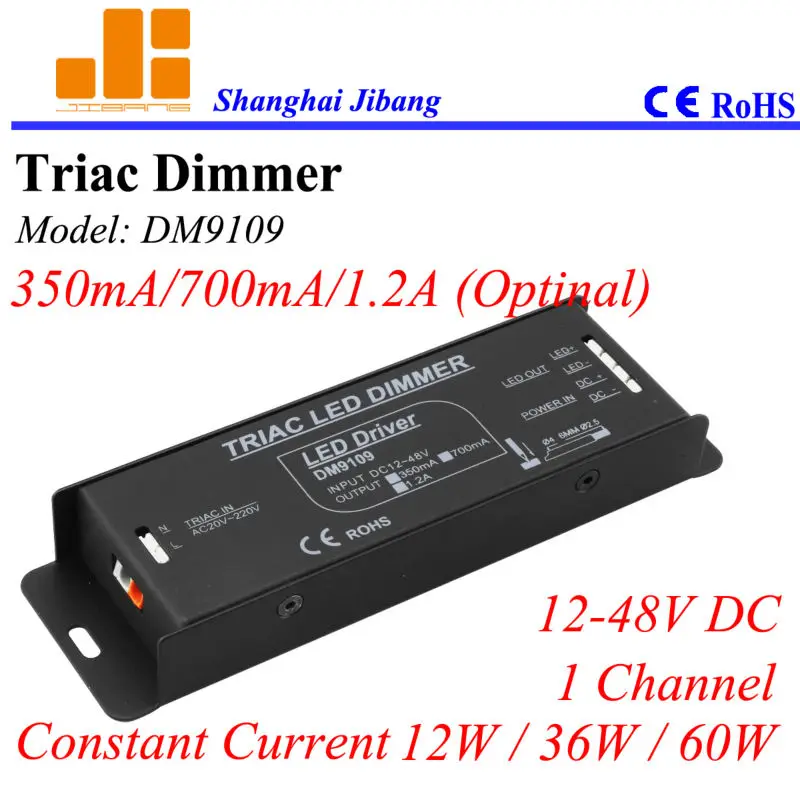 

Free Shipping Triac dimming driver, Triac pwm LED driver, constant current 350ma/700ma/1.2A (Optl.), 1channel/12v-48v pn:DM9109