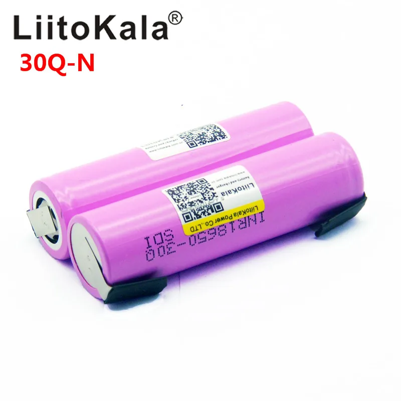 LiitoKala Original 18650 3000mah Battery INR18650 30Q 20A Discharge Li-ion Rechargeable Battery High dischar+ DIY nicke