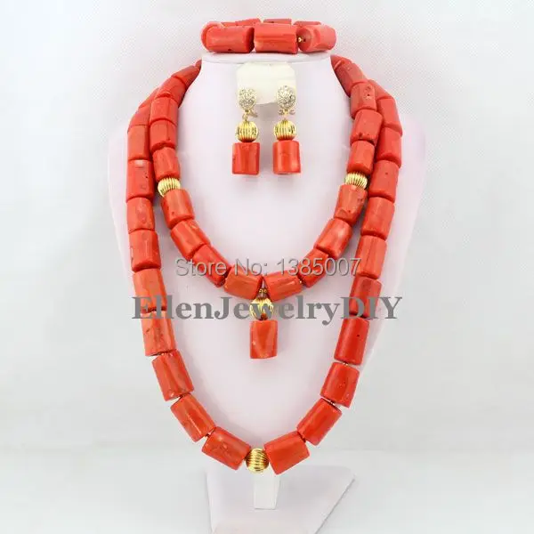 Big Nigerian wedding african beads jewelry sets for brides Coral Necklace Bracelet Earrings red cheap fashion jewelry sets T1808