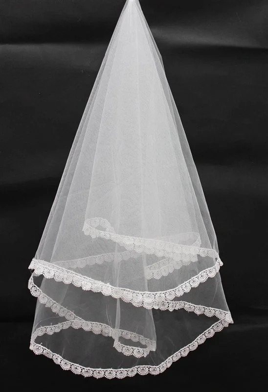 Top Kwaliteit Bruiloft Lange Sluier Korte Bridal Hoofd Veils Ivoor Wit Kleur Kant Vrouwen Bruiloft Accessoires