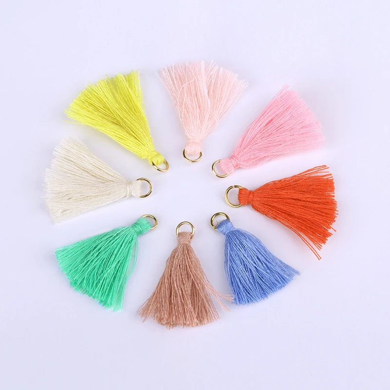 50PCS 3.6CM Mini Metal Ring Polyester Cotton Fabric Tassel DIY Pendant Jewelry Making Fringe Trim Craft Tassel Sewing Accessorie