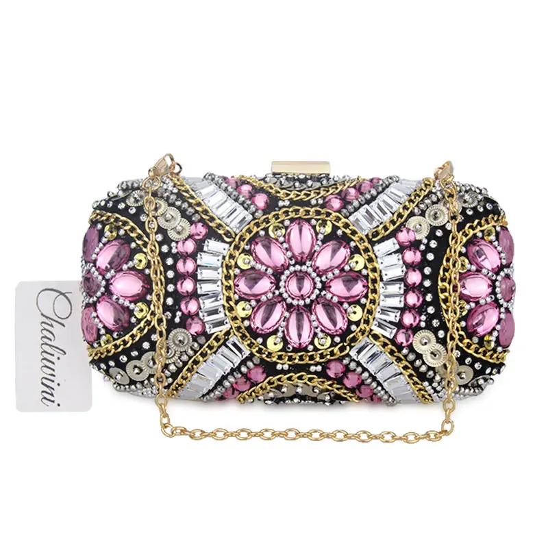 Chalwini Vrouwen Crystal Avondtasje Retro Kralen Clutch Tassen Wedding Diamond Kralen Tas Strass Kleine Schoudertassen