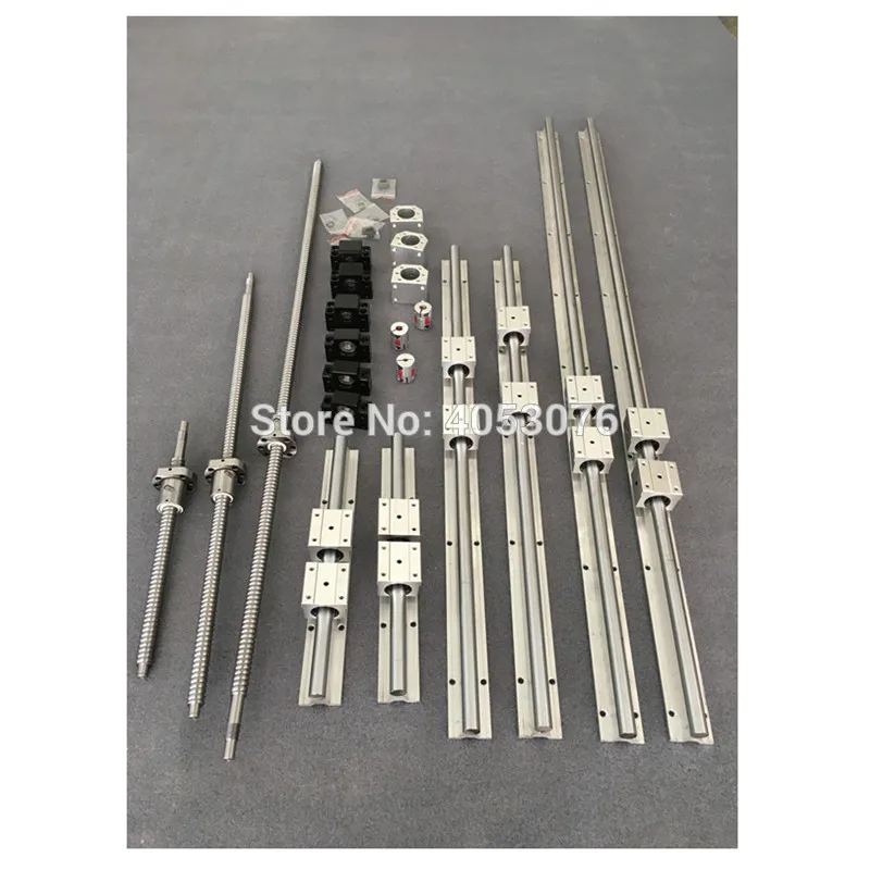 EU RU Delivery 6 set  SBR 16 linear guide Rail SBR16 - 300/700/1100mm+ ballscrew set SFU1605 - 350/750/1150mm + BK/BF12 CNC part