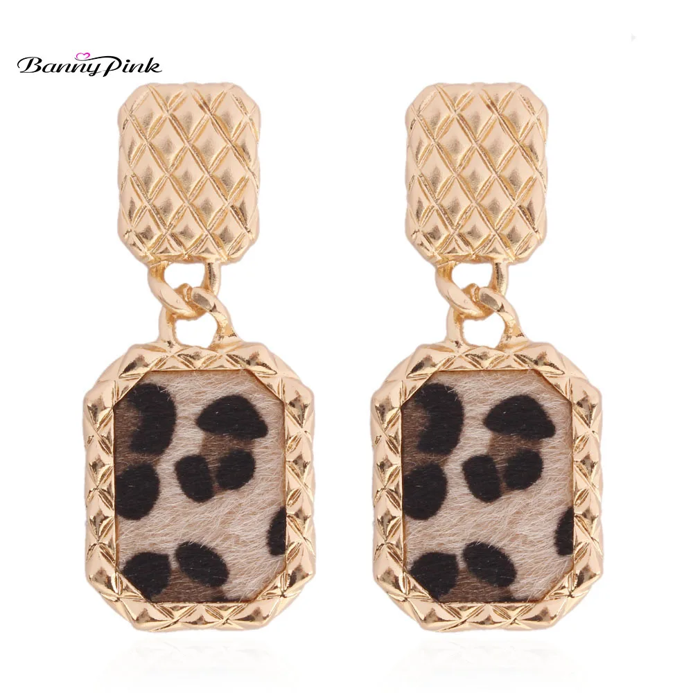 Banny Pink Hot Flannel Pattern Pendant Studs Earrings For Women Chunky Square Rectangle Statement Post Earrings Drop Shipping