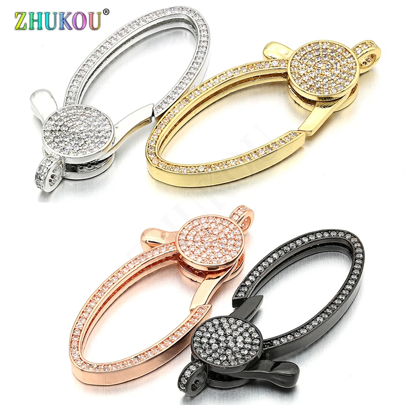 18*44mm Brass Cubic Zirconia Lobster Clasps Hooks for DIY Jewelry Findings, Mixed Color, Hole: 3mm, Model: VK64