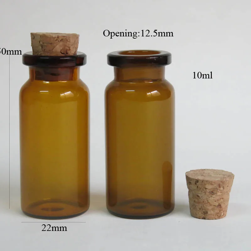 

100 x 10ml Amber Glass Bottle with Cooden Cork 10cc 1/3oz Small Brown Bottle Cork Stopper Glass Vials 22*50*12.5mm Container