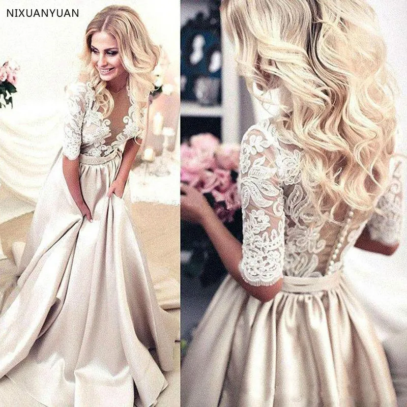 

Lace Appliques Wedding Dresses 2023 New Design Illusion Back Bride Dress Elegant Wedding Gowns White/Lvory Wedding Gowns
