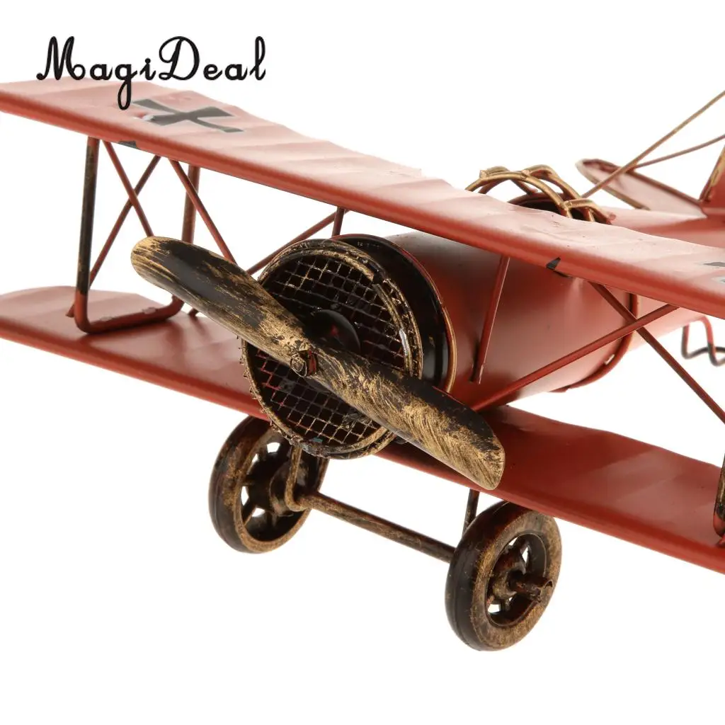 MagiDeal 1Pc Vintage Metal Airplane Model Biplane Aircraft for Home Livingroom Decor Children Boys Preschoolers Outdoor Fun Toys