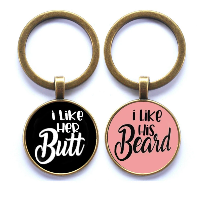 XKXLHJ 2pcs I Like His Beard I Like Her Butt Keychain Set ,Gifts For Couple, Couples Gift Set, Matching Couple Funny Keychain