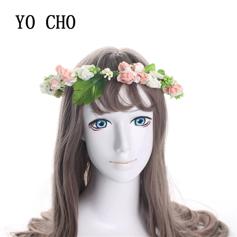 YO CHO  Foam Roses Berry Christmas Wreath Bridal Floral Crown  Hair Wreath  Head Wreath Wedding Accessories Bridesmaid Headpiece