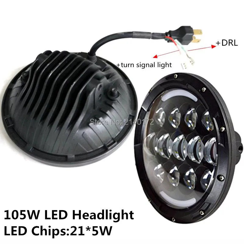 7 Inch 105W Led Headlight 7'' DRL Round For Jeep Wrangler JK TJ For Hummer H1 H2 12V 24V For Suzuki Samurai Lada 4x4 urban Niva