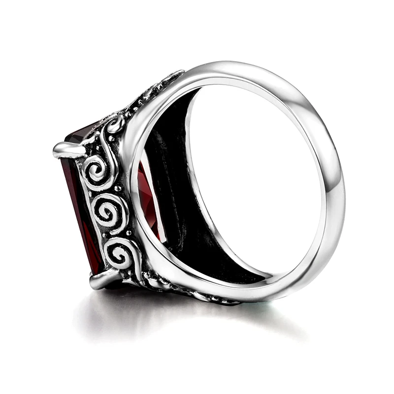 Real Pure 925 Sterling Silver Ring For Men Women Garnet Crystal Stone Ring Vintage Engraved Medieval Pattern Elements Jewelry