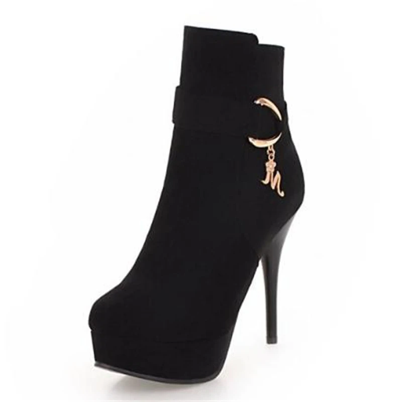 Stivali da donna autunno inverno nuovo stile cerniera laterale in pelle scamosciata testa tonda tacco alto impermeabile tacco Fine sexy fibbia della