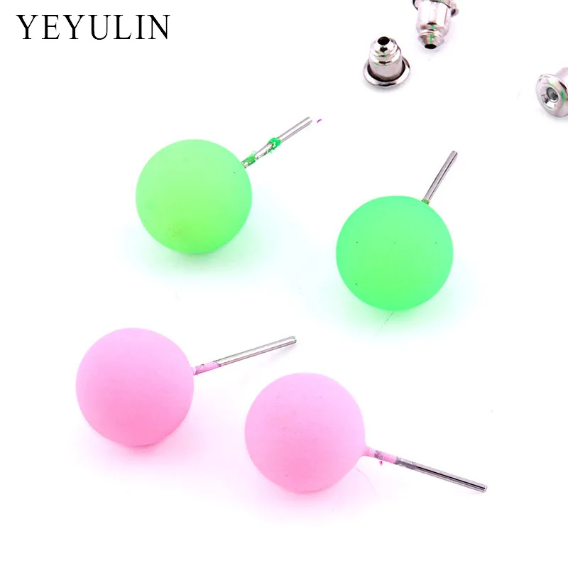12pairs Trendy Cute Colorful Acrylic Beads Stud Earrings New Design 11mm Fashion Ear Jewelry For Woman Girls