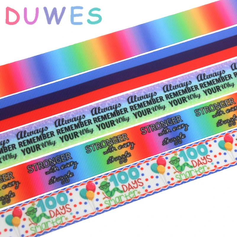 

DUWES 50 ярдов градиентная буква 100 дней с принтом в корсажную ленту аксессуар бант для волос украшение для головного убора оптовая продажа OEM D992