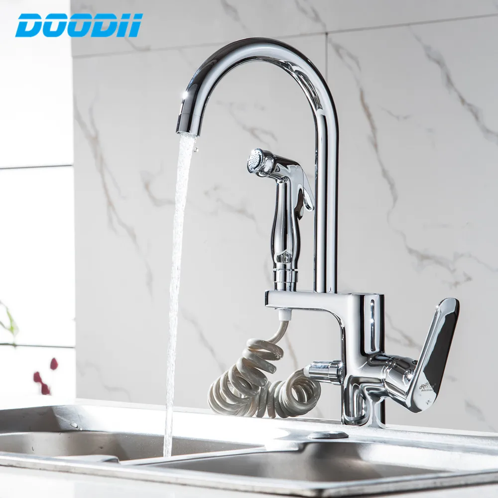 Spring Style Kitchen Faucet Brushed Nickel Faucet Pull Out All Around Rotate Swivel 2-Function Water Outlet Mixer Tap Torneira