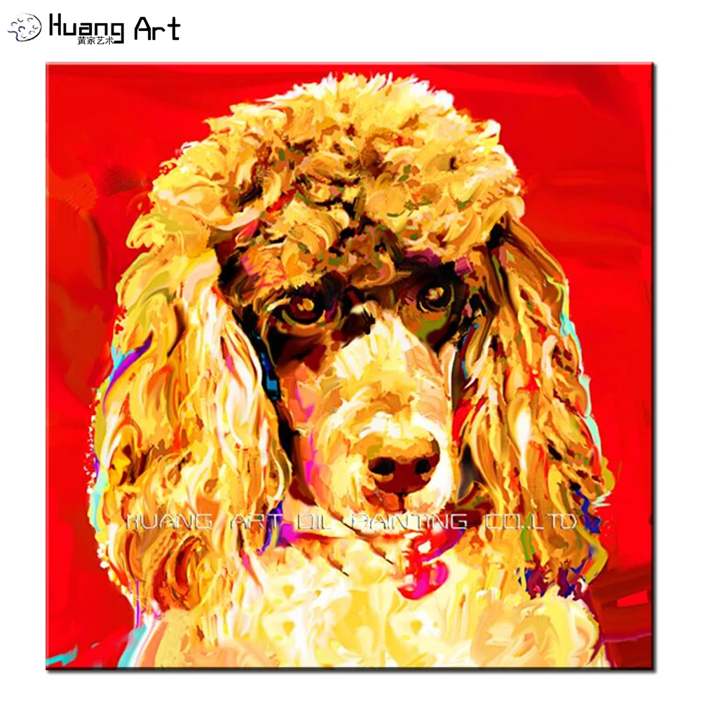 Professional Painter Hand Painted Oil Painting on Canvas Poodle Painting for Home Decor Bright Colors Animals Dog Head Painting