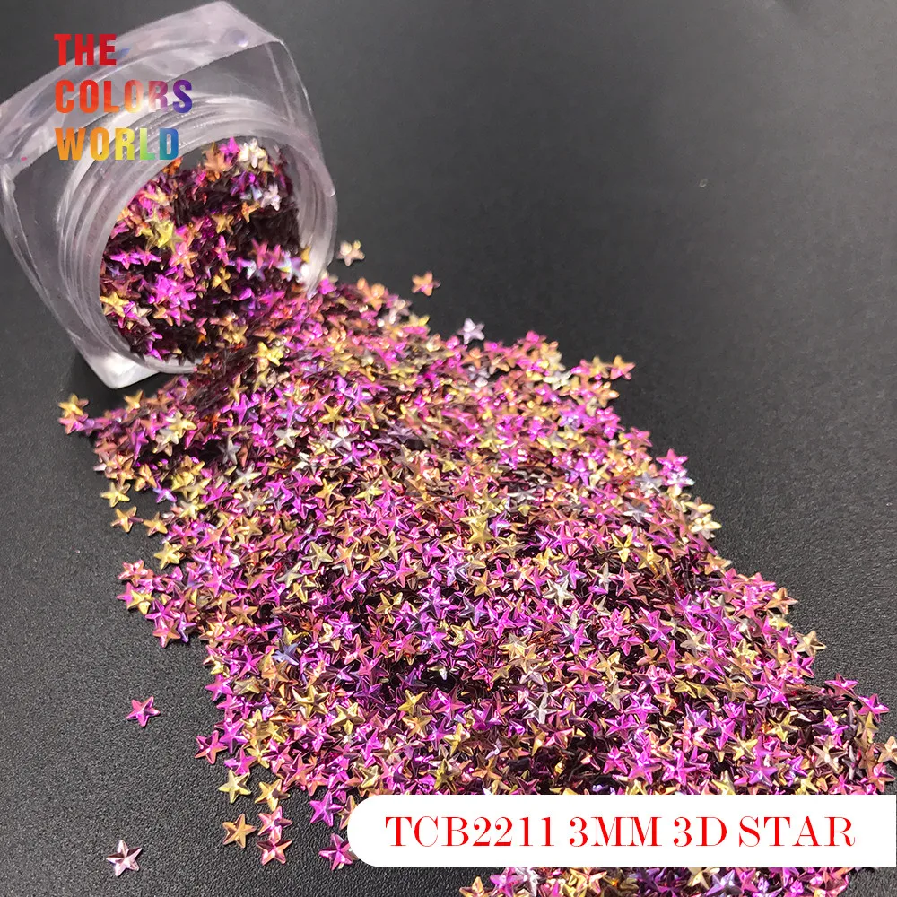 TCT-176 Star Shape 3D Effect Colorful Glitter 3MM For Nail Glitter Nail art Nail Gel Decoration Makeup Facepaint DIY Decoration