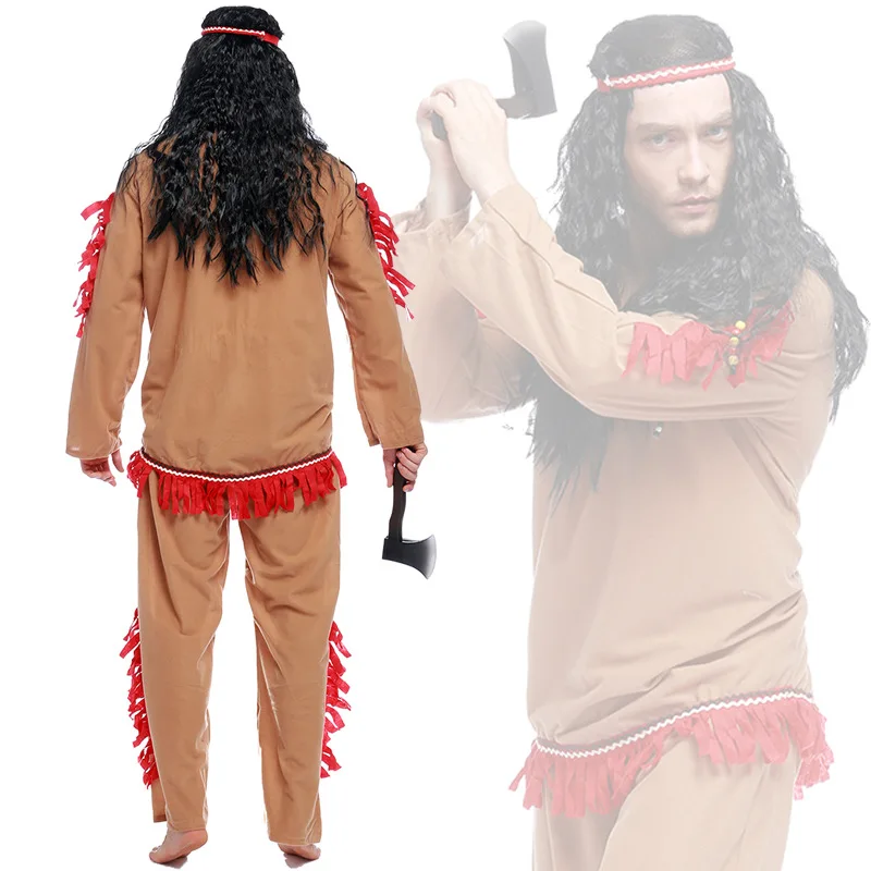 Halloween Adult Cosplay abbigliamento Savage Clothes Brown Dress Suit Pirate Stage Clothes uomo Indians Cosplay Halloween Party