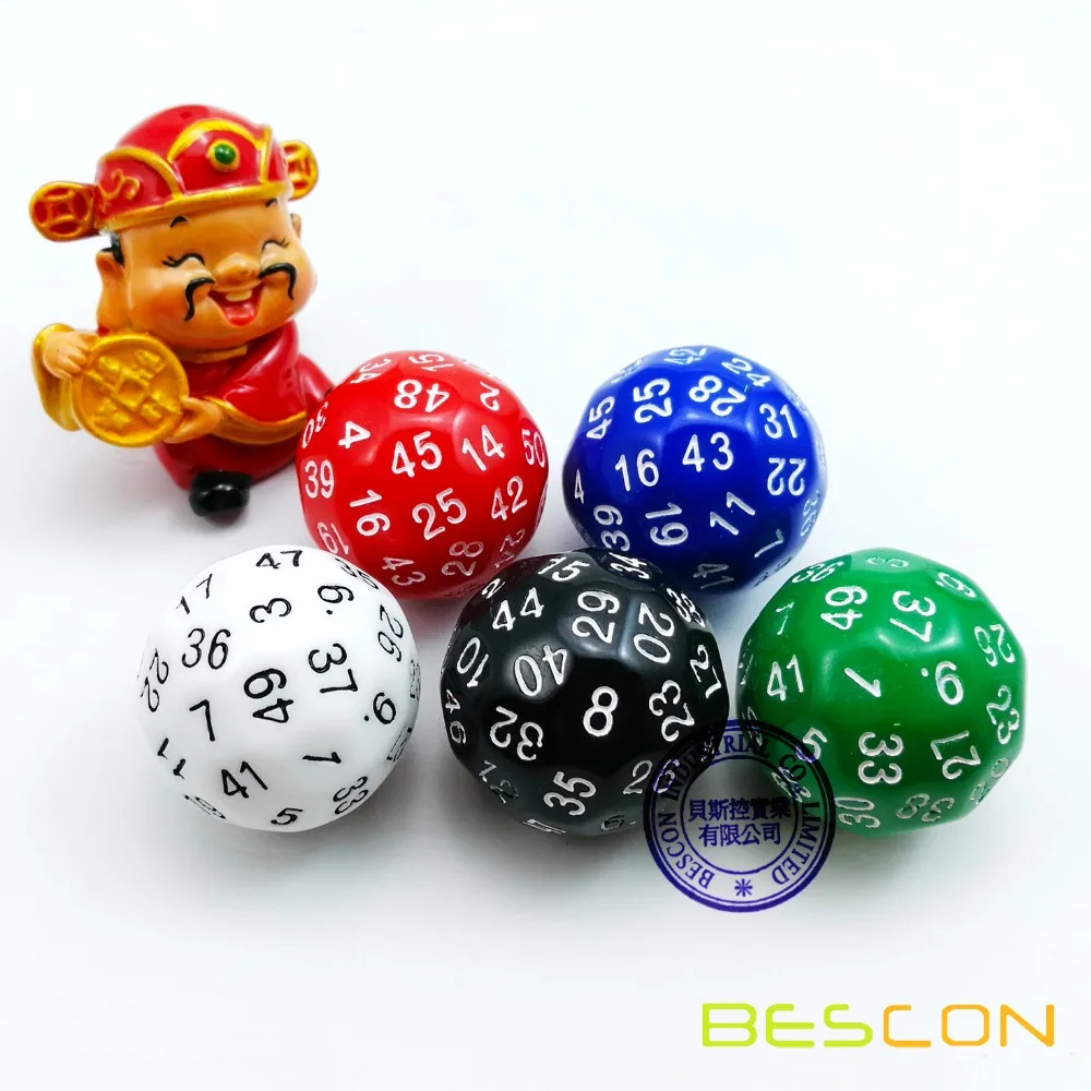 Bescon Polyhedral Dice 50-sided Gaming Dice, D50 die, D50 dice, 50 Sides Dice, 50 Sided Cube of Black Color