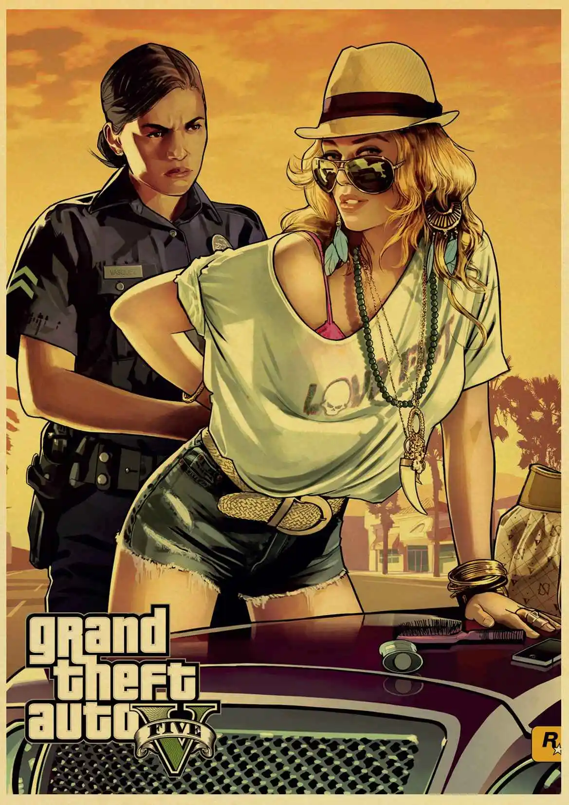 Grand Theft Auto V Game Art Retro Poster Printed GTA 5 Wall Pictures For Living Room Vintage Decorative Wall Painting/Picture