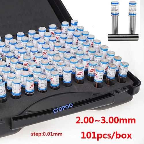 Precision 2.00-3.00mm Steel Pin Gauge Smooth Plug Gauge Hole Gauge set 2.00 3.00 Step 0.01mm Hole Measuring Tool 101pcs/box