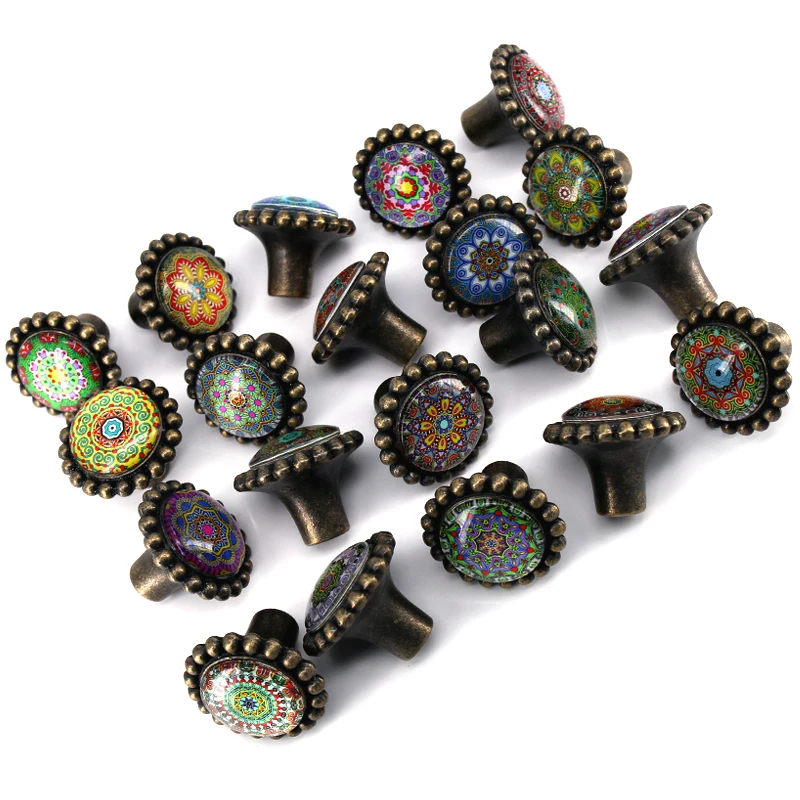 Colorful-Drawer Knobs Antique Bronze Crystal Dresser Drawer Knobs American Cabinet Handles Pull Knob Ornate /Furniture Hardware